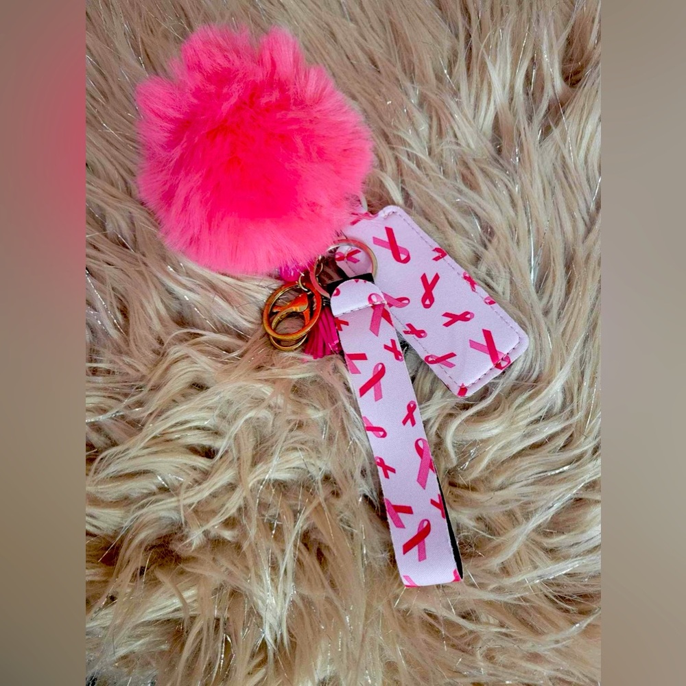 Pink ribbon pattern wristlet with chap stick holder
